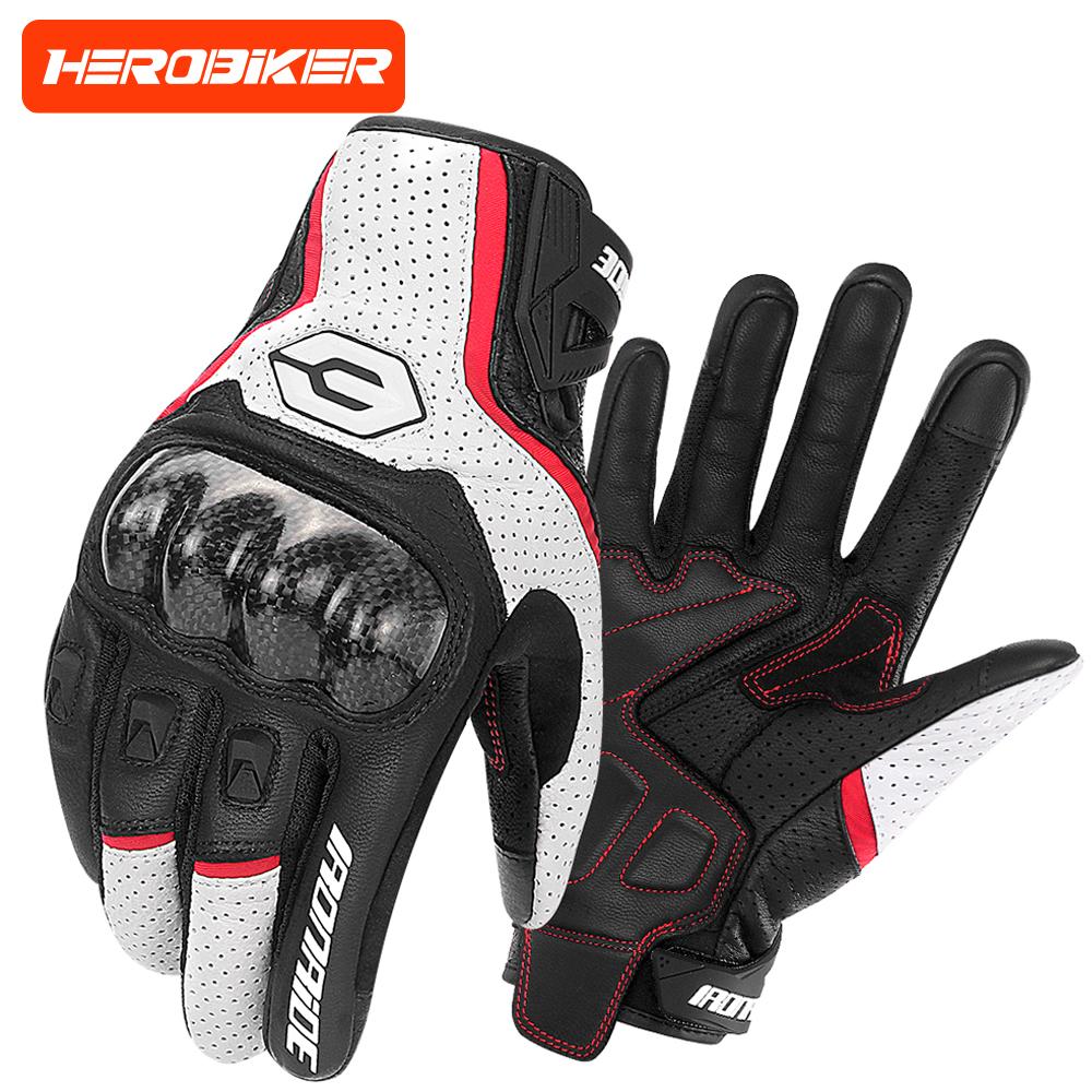 Carbon Fiber Motorcycle Gloves Cowhide Leather Moto Motorbike Motocross Gloves Anti-slip Protective Gear