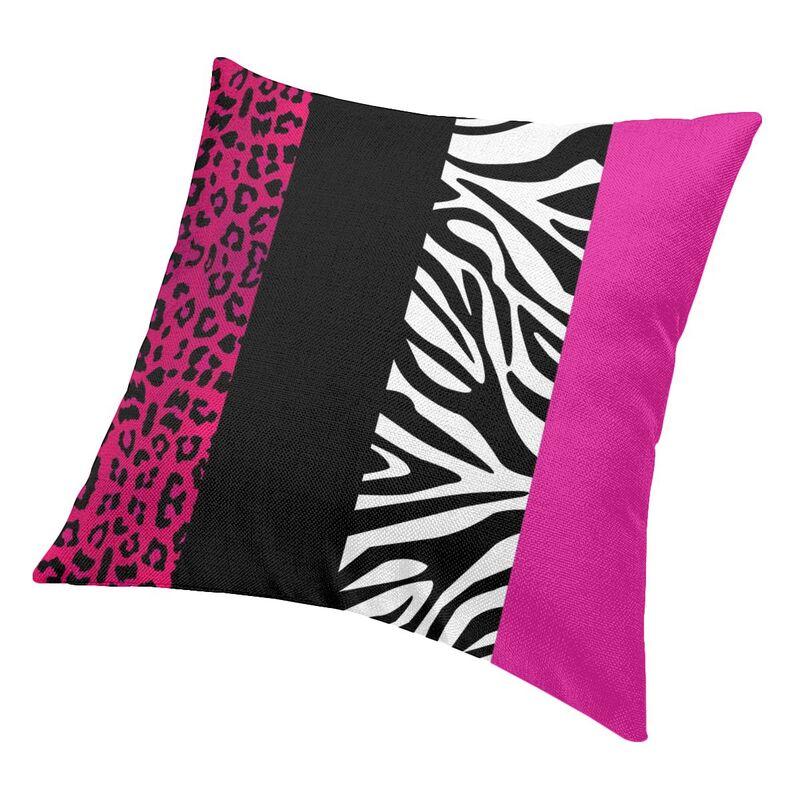 Hot Pink Zebra And Leopard Animal Print Stripes Cushion Covers 40x40 Polyester Throw Pillow Case for Sofa Car Square Pillowcase