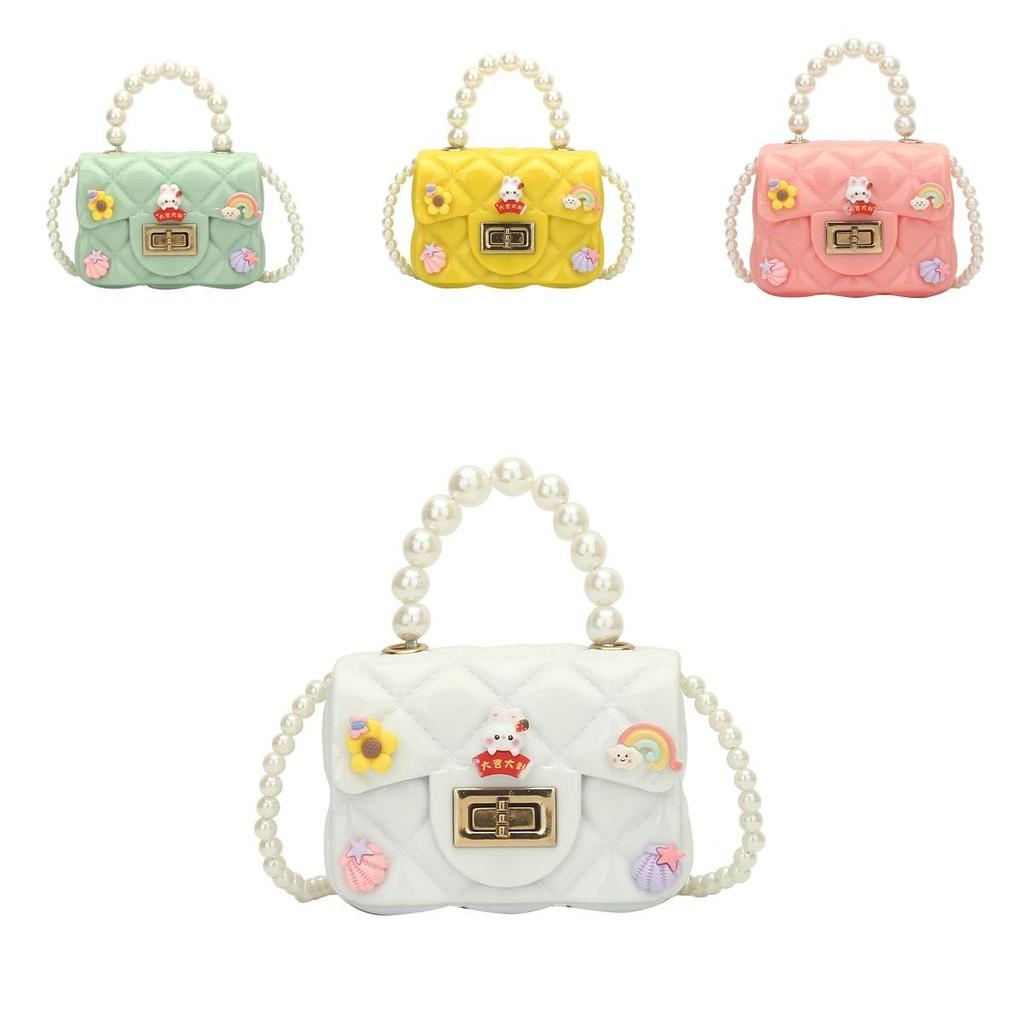 Golden Button Girls Rabbit Pattern Crossbody Bag Rainbow Pattern Daily Bags