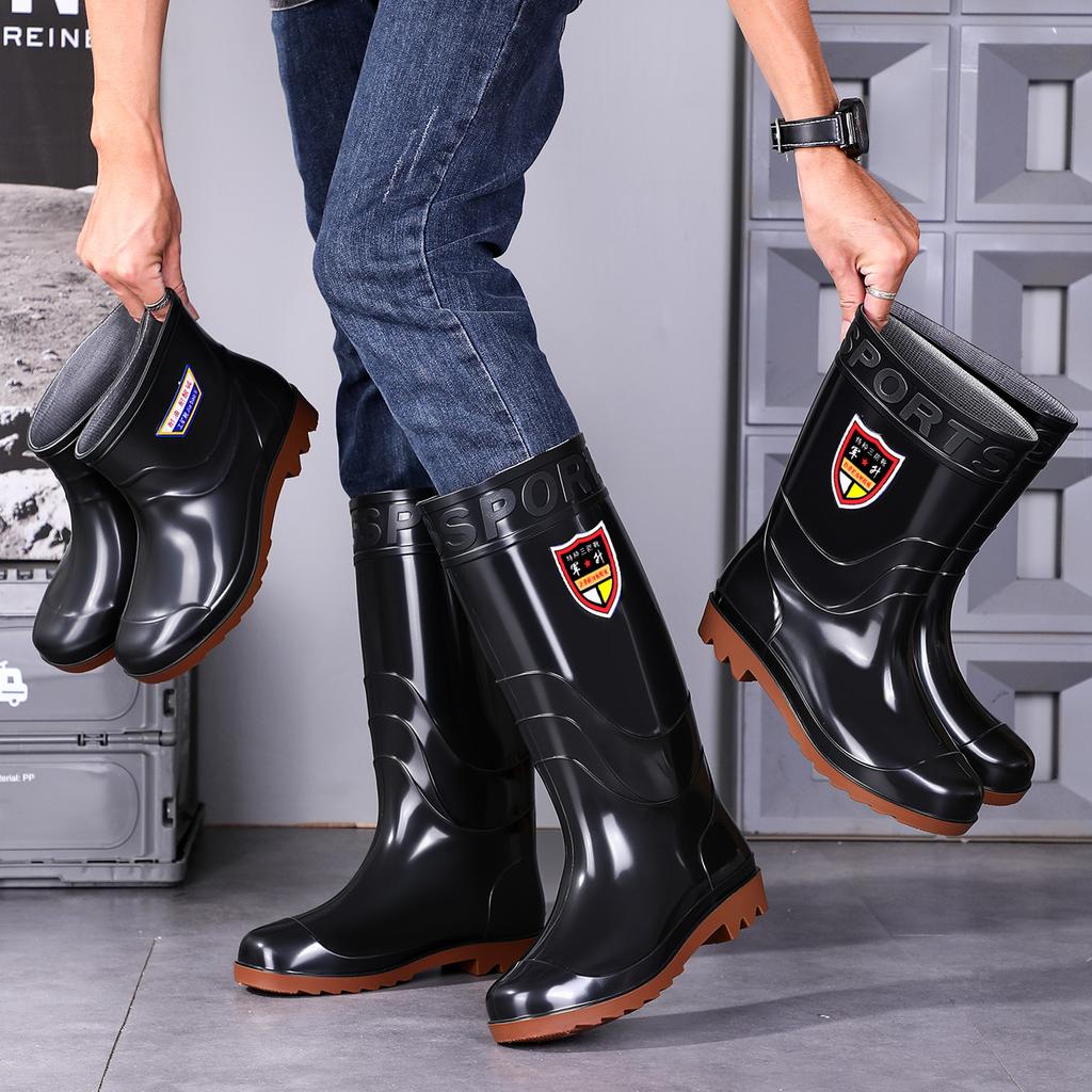 Silicone men's waterproof, non-slip, deodorant and wear-resistant men's tall rain shoes, long rain boots, waterproof and non-slip plus
