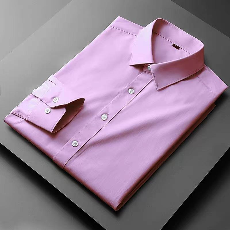 Men's Professional Slim Fit Long Sleeve Shirt - Iron-Free, Solid Color, High-End Workwear for Spring, Summer, and Autumn.