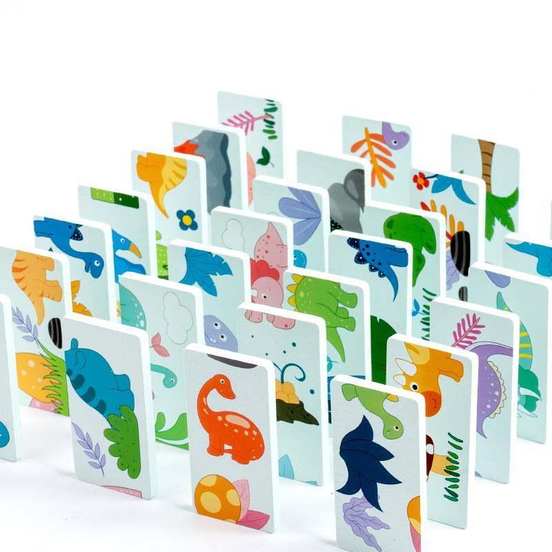 Wooden Toy Dinosaur Domino Animal Shadow Pairing Relay Game Matched Images Montessori Educational Toys For Children Kids