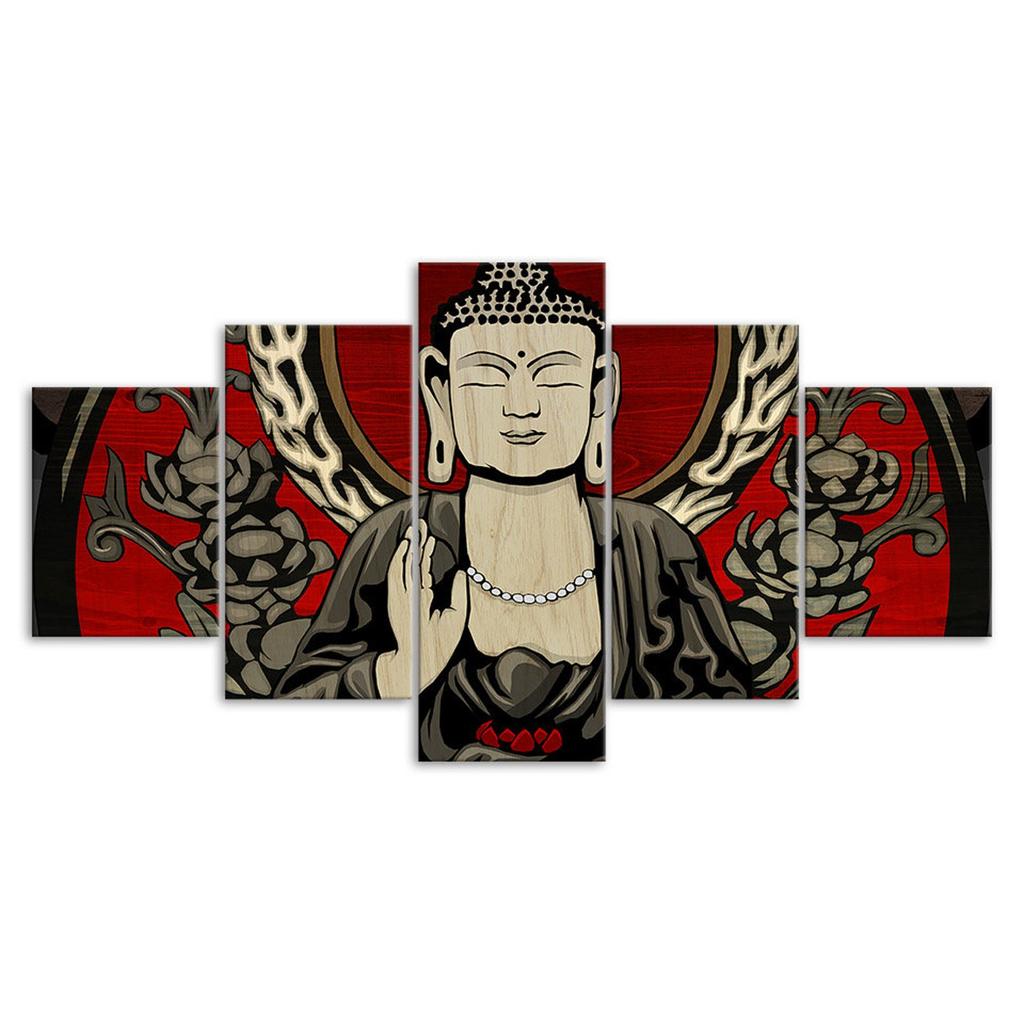 Buddha Mindfulness Canvas 5 Piece Five Panel Wall Print Modern Art Poster Picture Home Decor Gift For Him Her