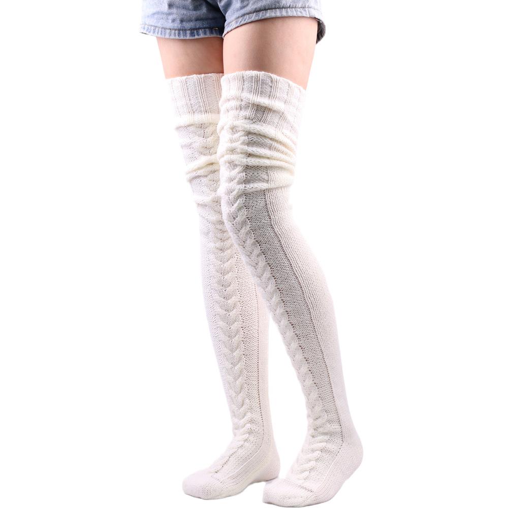Fashion Women's Long Sock Woolen Foot Warmer Stockings Autumn and Winter Solid Color Knee-high Long Socks Casual Stacked Stockings