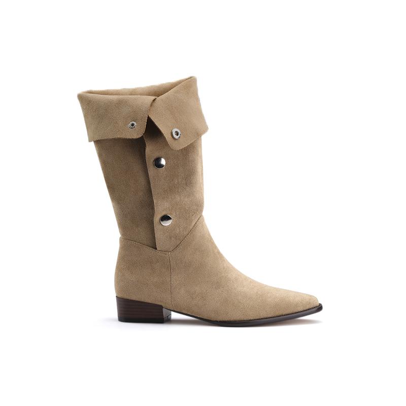 Spice Girls Lapel Pleated Pile Boots Pointed Medium Long Western Cowboy Boots Women s Autumn and Winter 35 6980₽