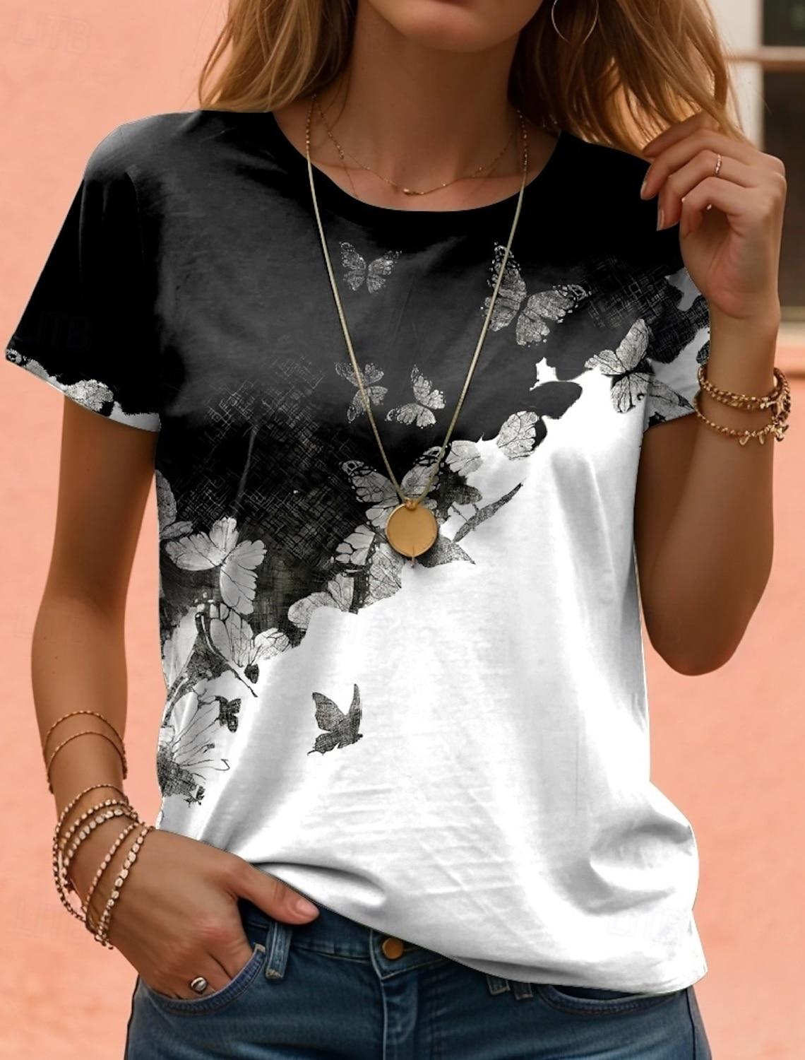 

Модная летняя бабочка косая строчка 3D принт футболка женская уличная повседневная Harajuku футболка женская круглая горловина футболка одежда XXS