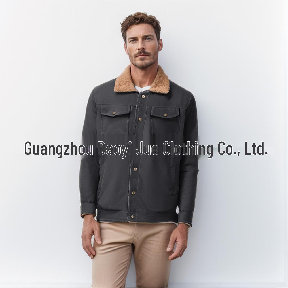 Men's Plus Velvet Autumn-Winter Cotton Workwear Coat - High Quality, European Large Size, Stylish & Handsome