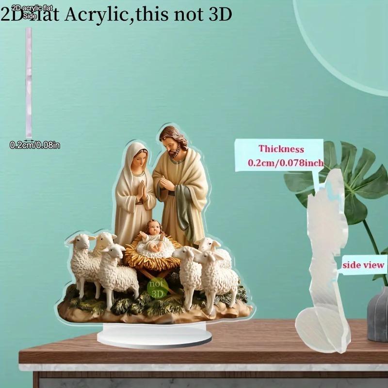 

2D Flat Bohemian-style Colorful Nativity Scene Acrylic Desktop Decoration, Suitable for Wall Decoration, Porch, Room, Villa, Accents Home, Hallway, or 1pc