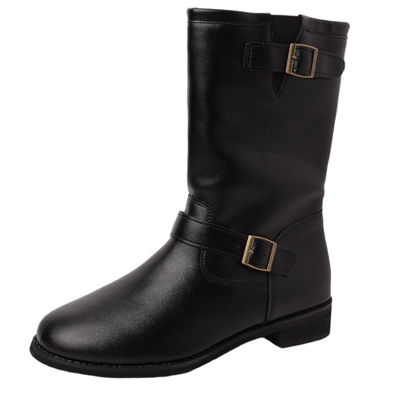 Retro European and American simple high-heeled leather boots versatile short boots women's shoes autumn and winter fashion versatile and thin thick-h