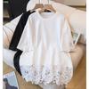 Fashionable Lace Spliced Round Neck Short-sleeved T-shirt for Women In Summer Loose Versatile Top Casual Versatile Pullover