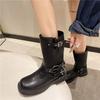 Autumn and Winter New Soft Leather Spice Girls Tooling Boots Women's Locomotive Boots Medium Boots New Thick Heel Knight Boots