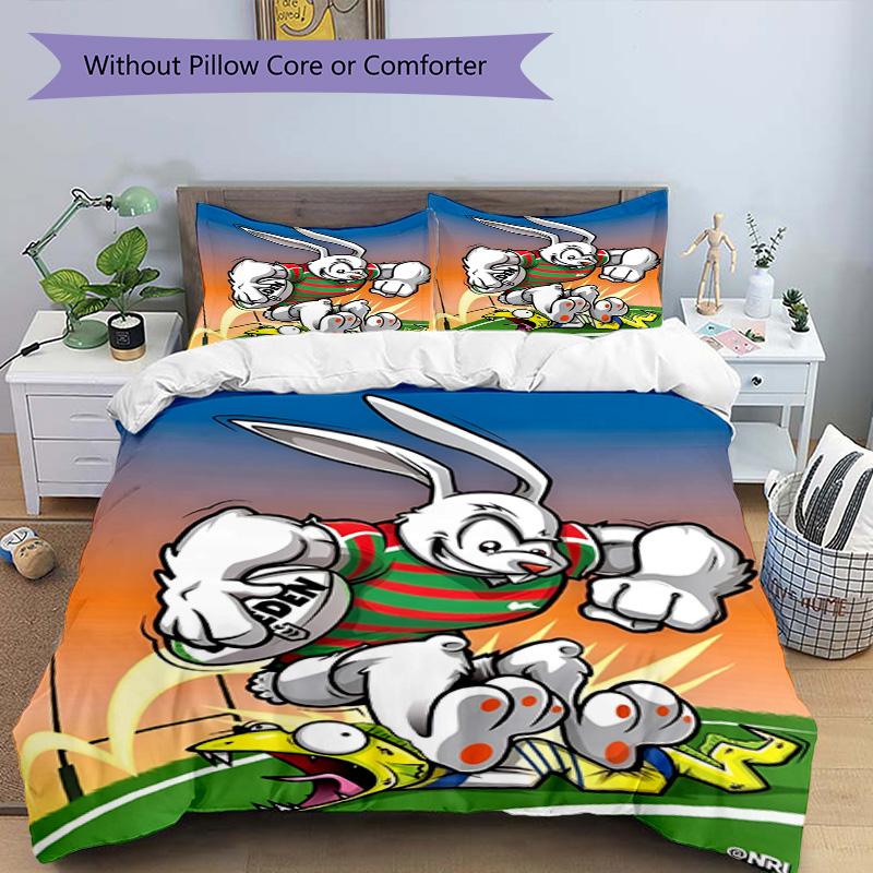 3pcs Duvet Cover Set (1*Duvet Cover + 2*Pillowcase, Without Core), South Sydney Rabbitohs Print Bedding Set, Bedroom Decor, All‑Season, Birthday Gift
