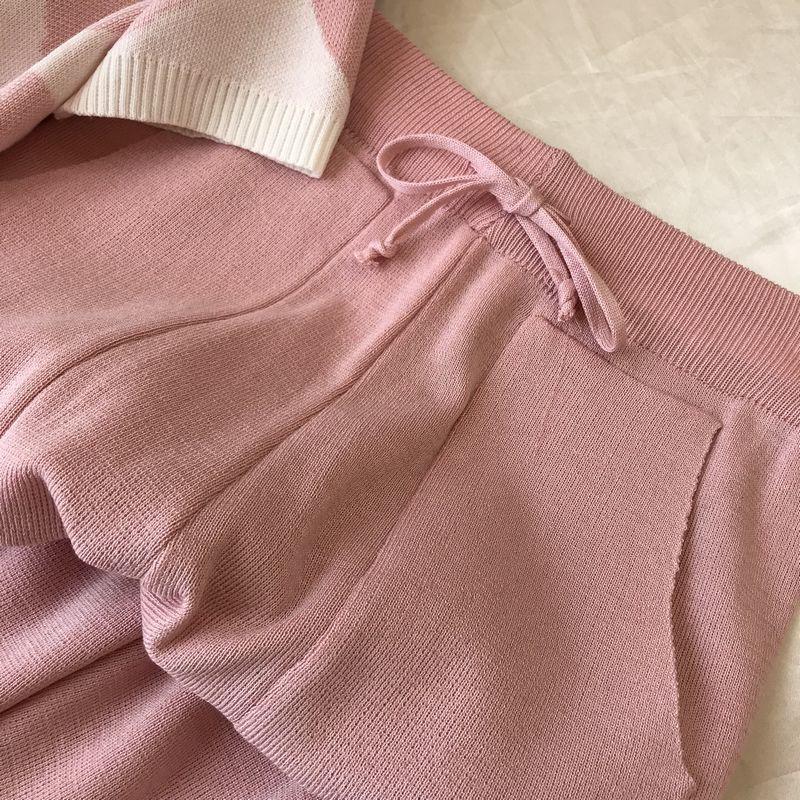 Faision Boncuklu Kalp Şekli Kısa Kollu Kazak + Elastik Bel Pantolon Kadın Tatlı 2 adet Takım Elbise Bayanlar Yaz Giyim Seti