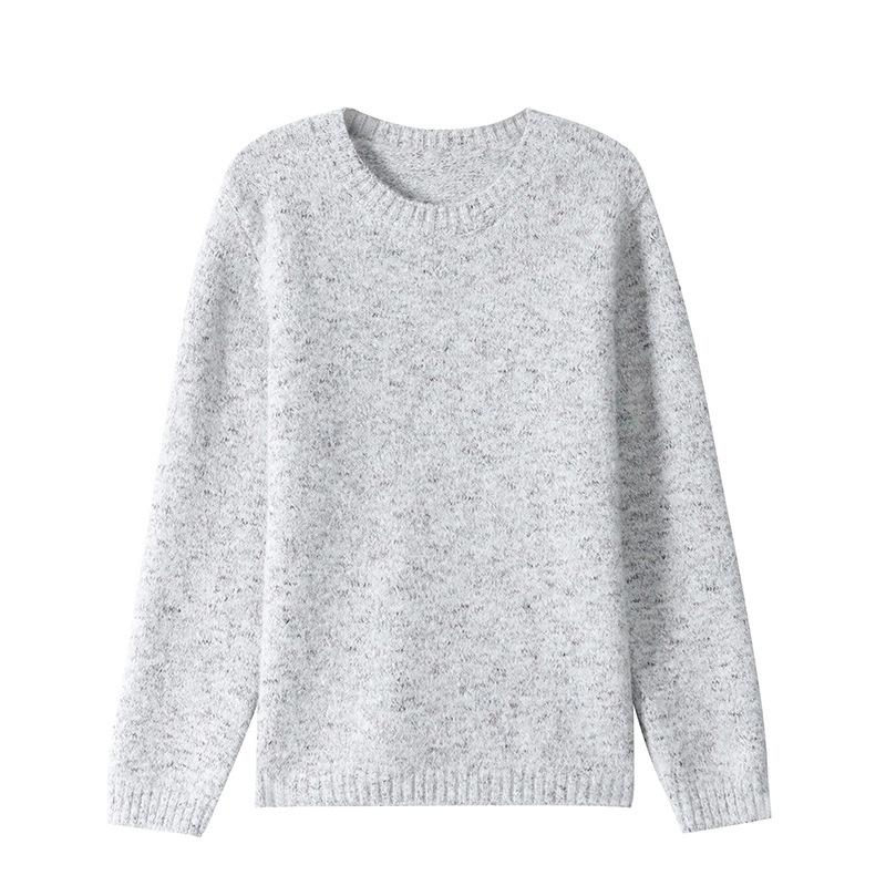 Women's Solid Color Wool Sweater - Autumn/Winter 2025, Round Neck Knitted Top