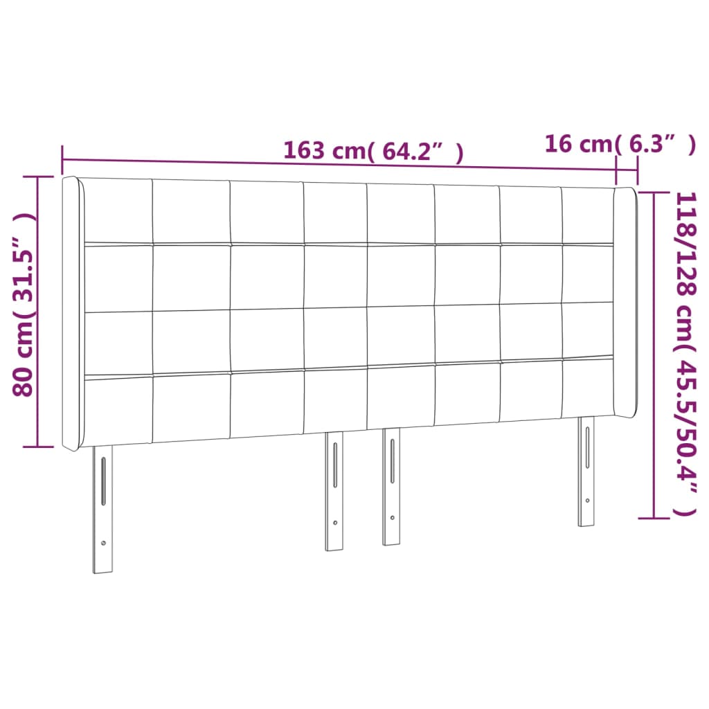 Headboard with Ears Pink 163 X 16 X 118 128 Cm Velvet