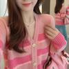 Autumn Striped V-neck Knitted Cardigan Jacket Chic Short Tops Design Sense Niche Female Comfortable Versatile and Fashionable