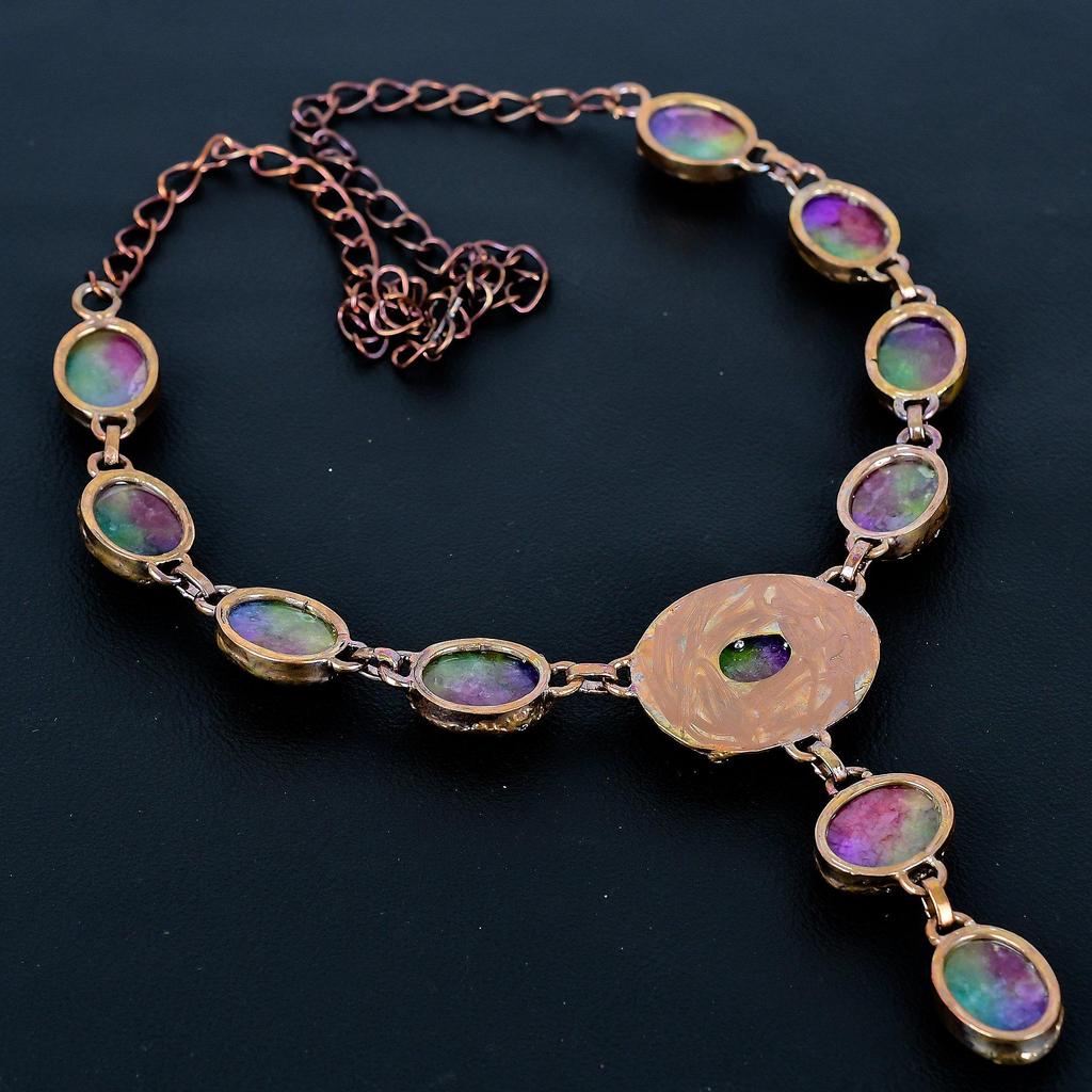 Rainbow Solar Quartz Copper Electroformed Necklace Adjustable, Chain Necklace Handmade Gemstone, Gift For Mom Antique Jewelry