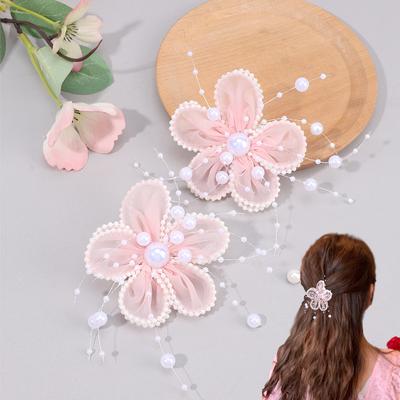 2 Pièces Fleur en Mousseline Perle Pince à Cheveux Élégante Épingle à Cheveux Florale Douce Fées Barrette Filles Femmes Accessoires de Coiffure Style Coréen