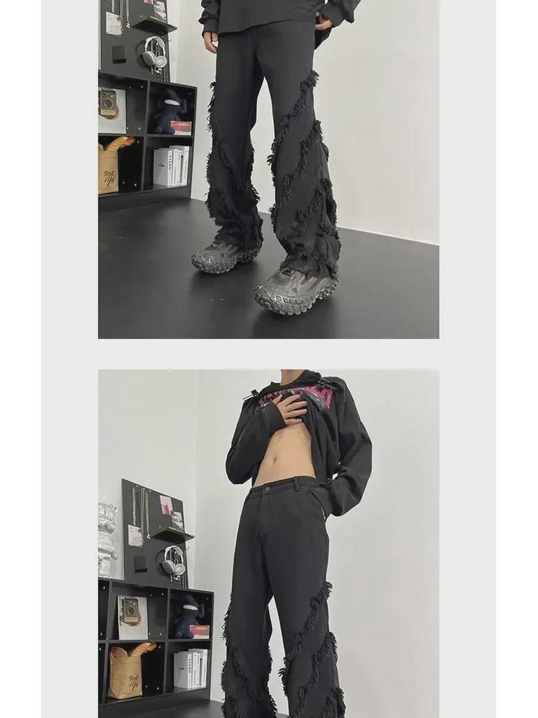 Men's Raw Edge High Street Straight Jeans – Trendy American Hip Hop Summer Design