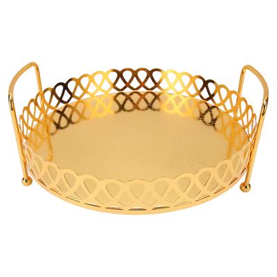 Obstserviertablett Goldfarben Metall Elegant Doppelgriff Stabile Füße Moderne Obstschale für Kuchen Dessert Schmuck Snacks