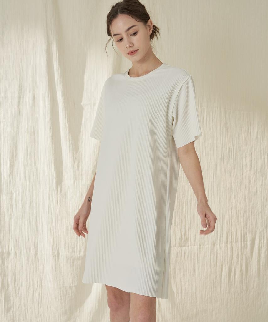 210EDIT Pleated Short Sleeve Dress_Zd2Op561_Ivo