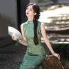 Womens Sleeveless Long Cheongsam Dress Vintage Chinese Style Modern Fit Retro Floral Jacquard