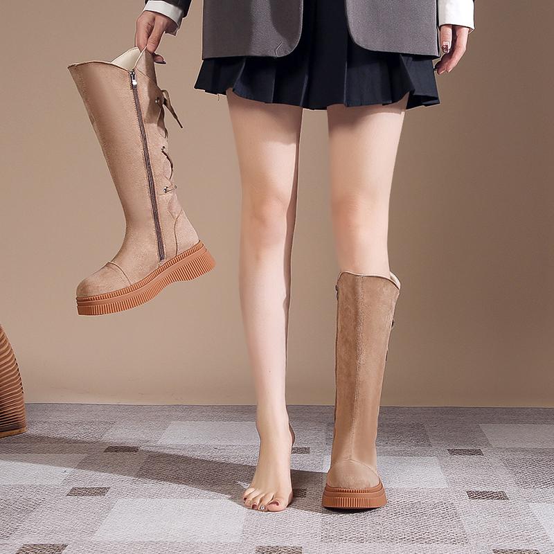Winter Khaki Shoes for Women Faux Suede Boots Round Head Knee Boots Women Fashion Long Casual Women's Boots 2024 Botas Mujer