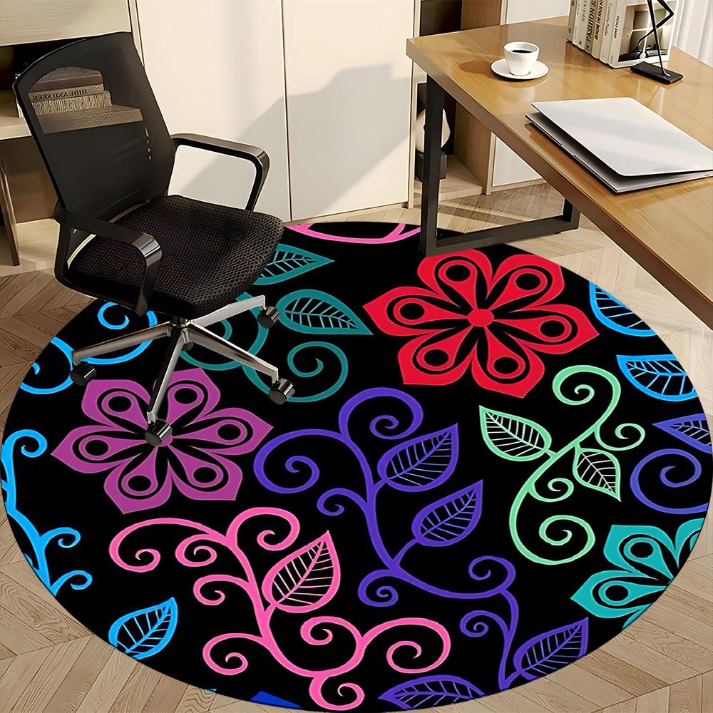 

1PC Floral Pattern Chair Carpet for Office, Indoor Non-Slip Washable Carpet, Soft Comfortable Mat For Office Room yy250930241 80cm by 80cm
