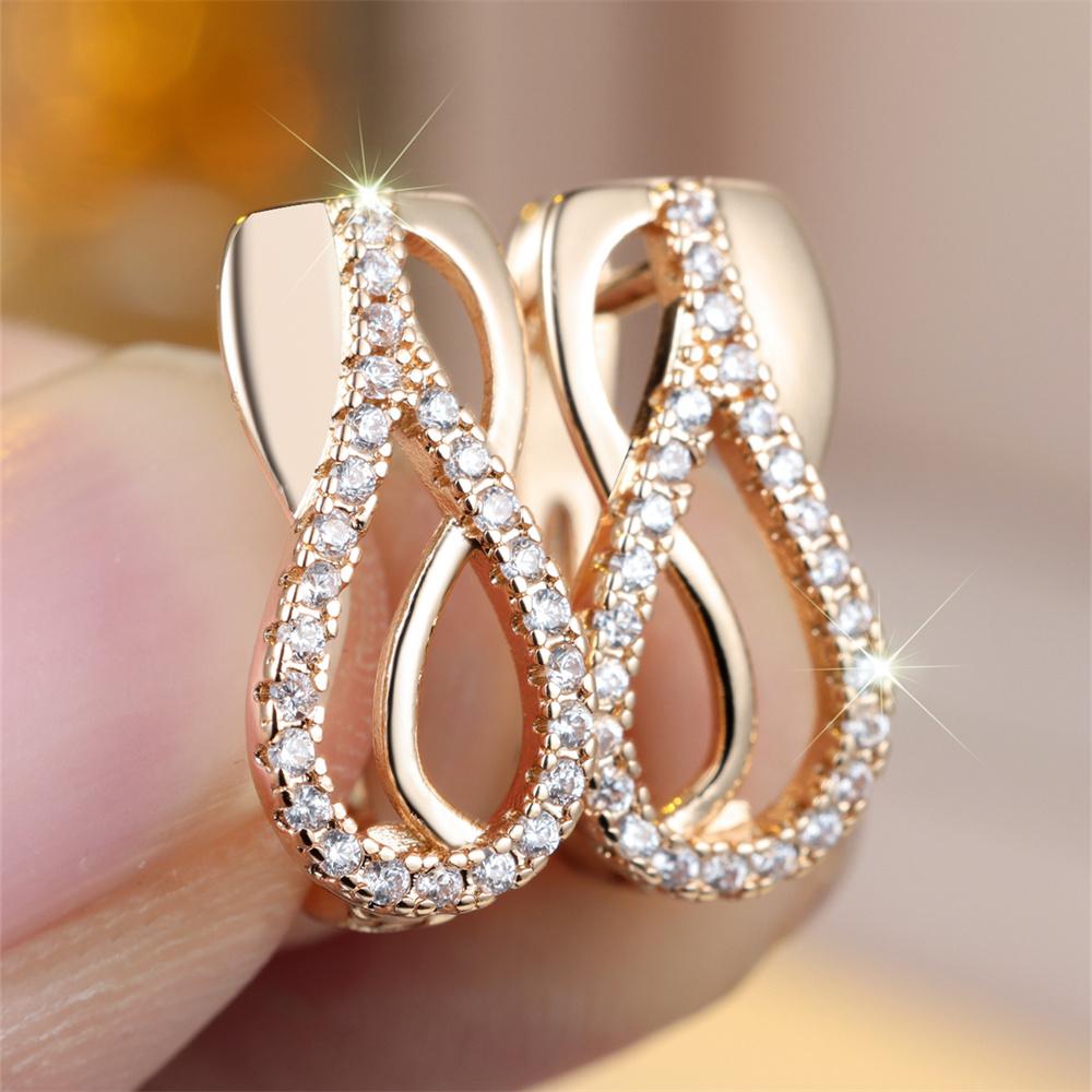 Cute Hollow Water Drop White Zircon Tears Hoop Earrings For Women Trendy Gold Color Ear Buckle Wedding Jewelry Mother's Day Gift