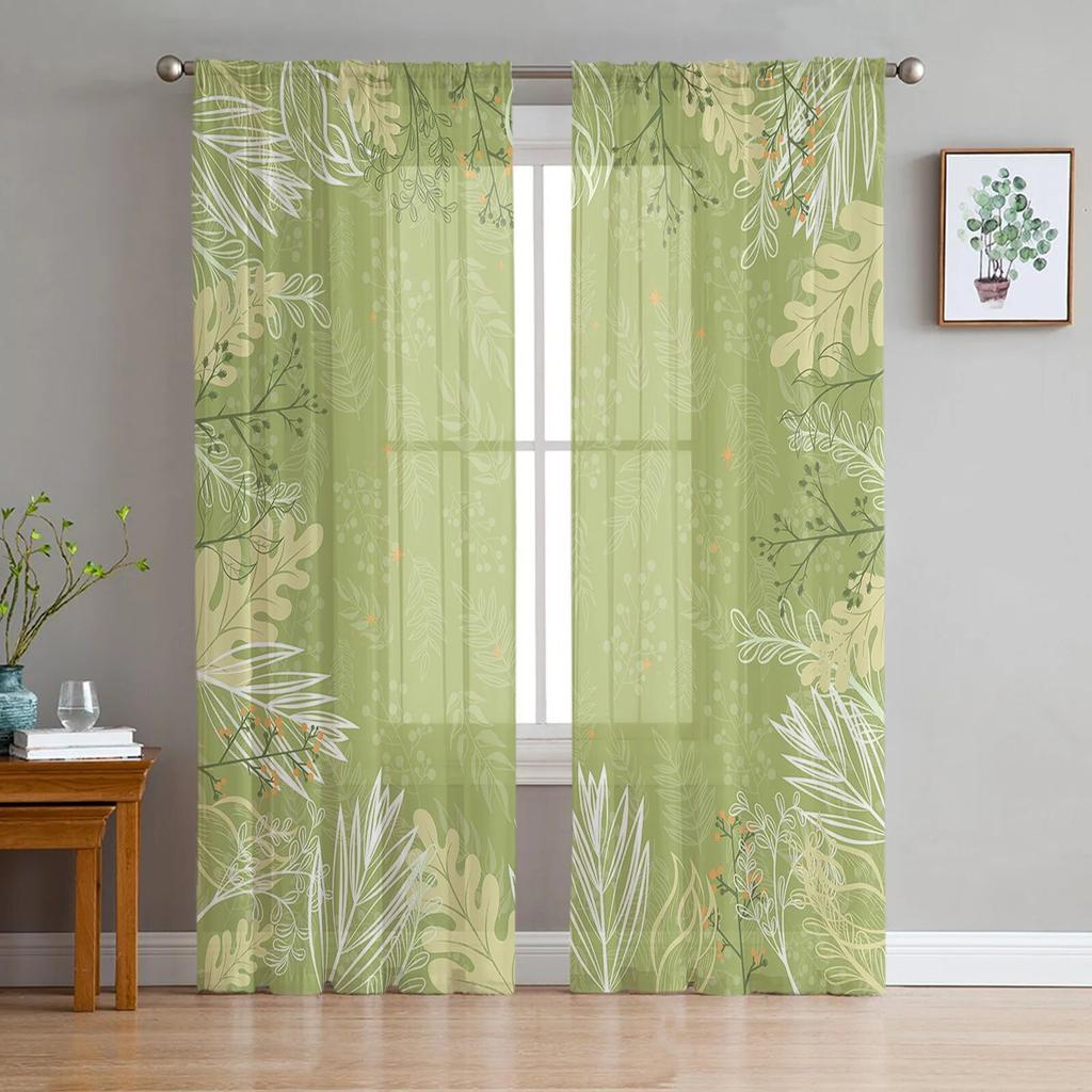 Blue Watercolor Flower Tulle Curtains For Living Room Chiffon Voile Sheer Window Curtain For Bedroom