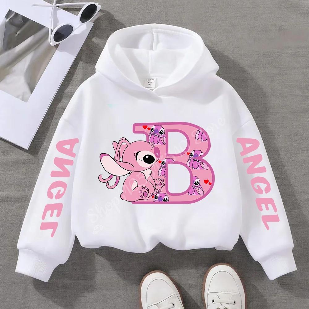 Stitch Hoodies Angel Letter A B C D E F Children Pullover Kid Casual Clothes Anime Kids Sweatshirts for Girl Boy Cartoons Tops