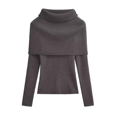 European and American Women's Clothing Fashion Personalized Turtleneck Two-piece Shawl Long-sleeved Knitted Sweater UWG950184