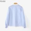 ZANZEA Women Casual Round Neck Long Sleeve Lace Splice Stripe Blouse