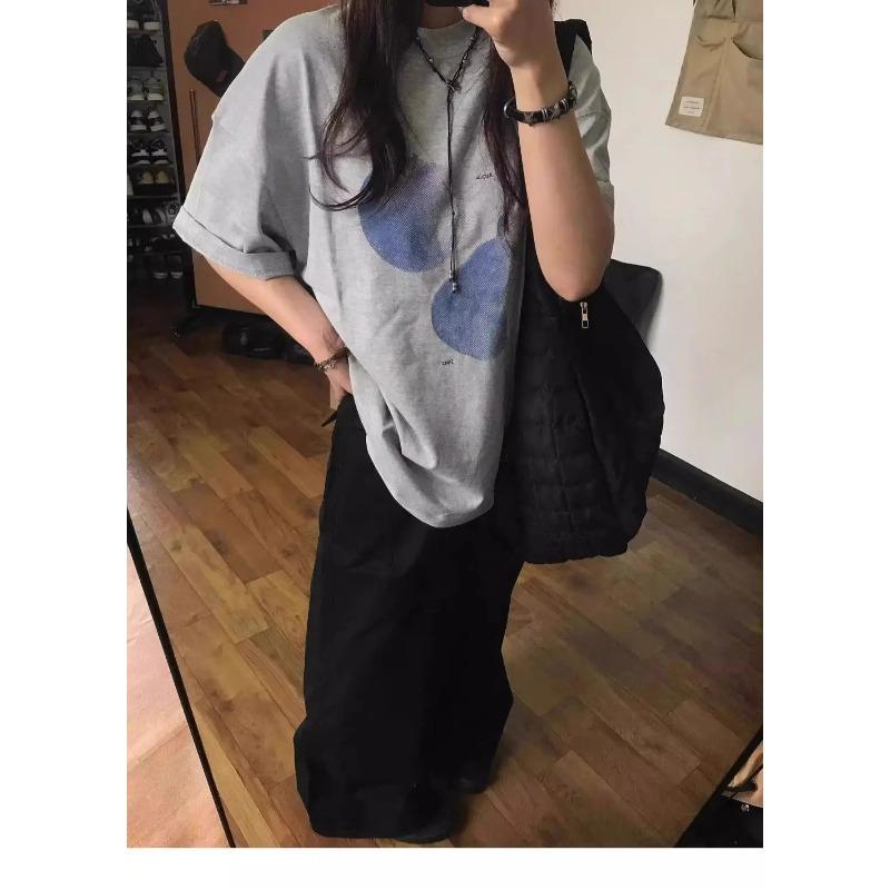 

Blue Fruit Printed Tshirt for Unisex and Women Pure Cotton Retro Summer Fashion Trend Comfy Couple Short Sleeved Top Harajuku S