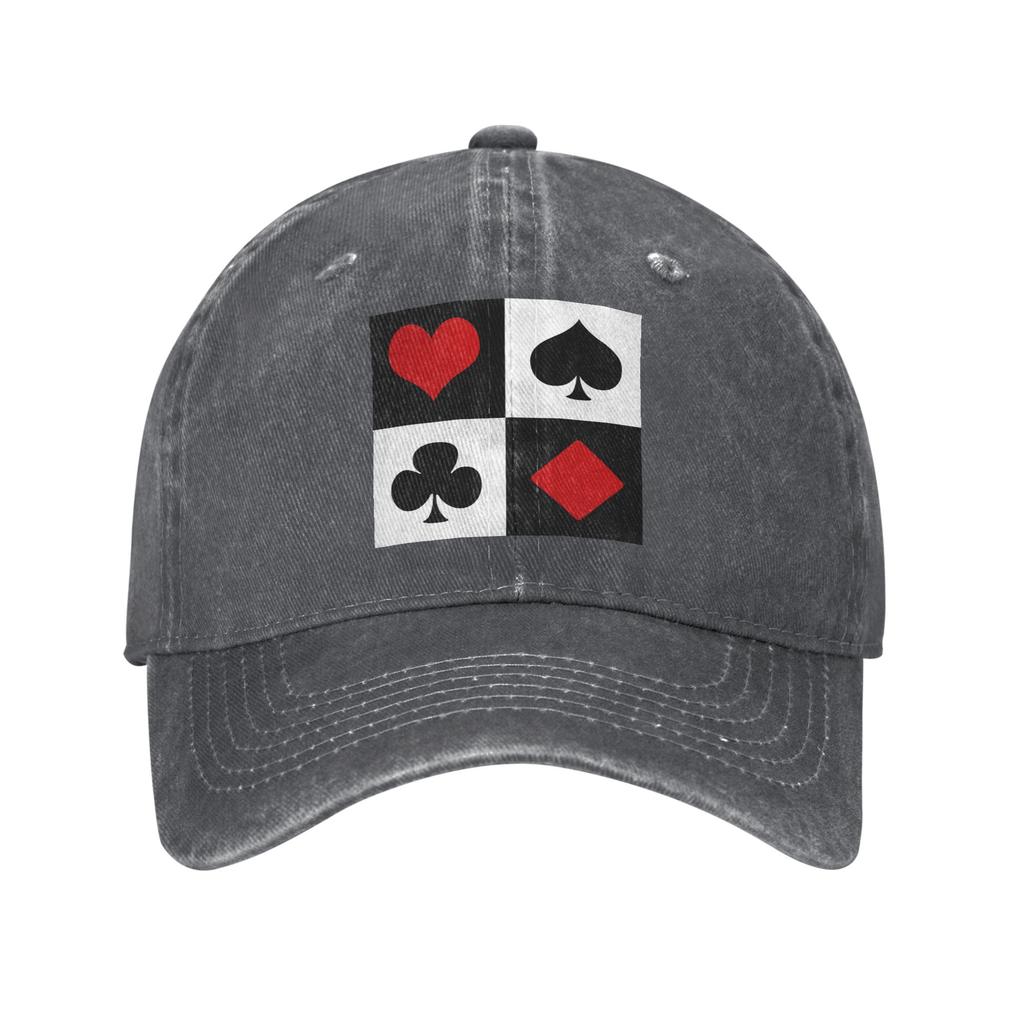 Cappellino da baseball in denim lavato con carte da gioco, cappellini casual regolabili, cappello estivo unisex