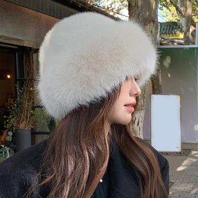 2025  Plush Mongolian Hat Autumn And Winter Windproof Warm Basin Hat Thickened Ear Protection Plush Fisherman Hat
