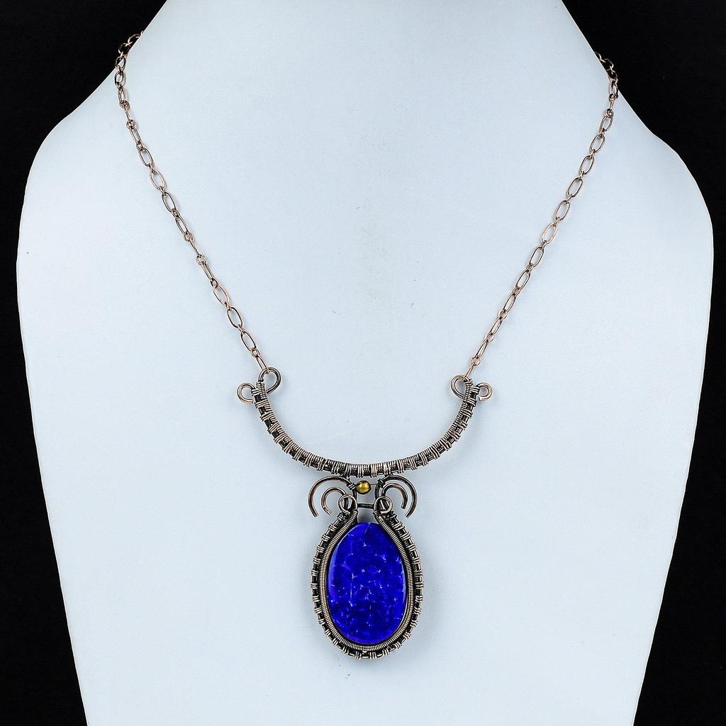 Lapis Lazuli Necklace Copper Wire Wrapped Gemstone Jewelry Adjustable Necklace Copper Wire Wrapped Necklace Handmade Jewelry Engagement Gift