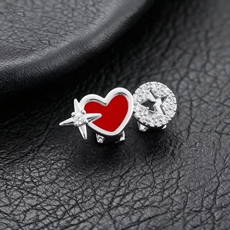 Hot-Selling Red Heart-Shaped Single Braces With Sparkling Zircon Diamond Fashion Gold Plated Teeth for Men Women