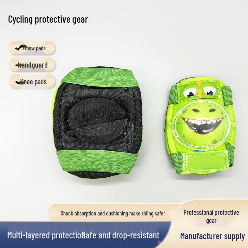 Green Dinosaur Kids Protective Gear Set: Roller Skates, Knee & Elbow Pads, Wrist Guards for Skating, Cycling, Skiing & Scootering