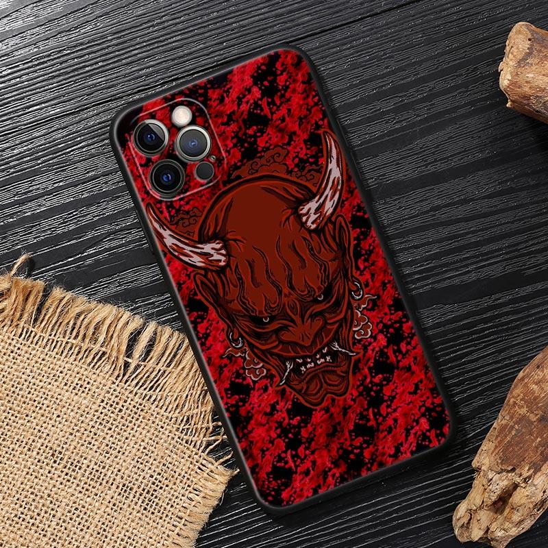 Japan Oni Samurai Yokai Mask Dragon Art Black Cover For Apple iPhone 15 13 14 12 11 Pro Max Mini XS 6 7 8 Plus Cases Soft Fundas