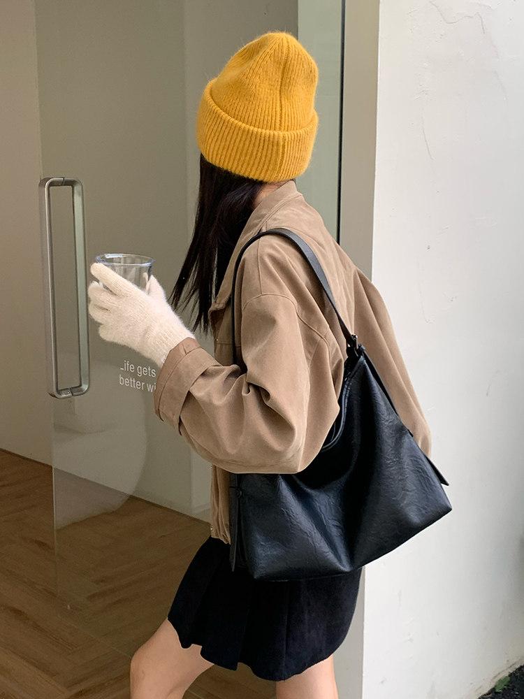 Simple Vintage Solid Color PU Leather Women's Shoulder Bags Versatile Large Capacity Ladies Crossbody Bag Casual Female Handbags