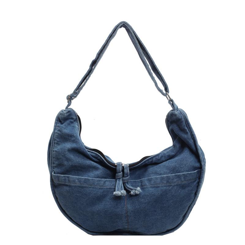 Denim Dumpling Bag Female New Simple Solid Color Shoulder Crossbody Bag Casual Lightweight Large Capacity Canvas Bag