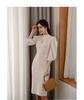 French Chic Stand-Up Collar Slim Lantern Sleeve Dress