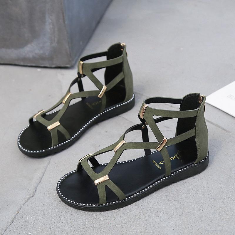 

Модная обувь нового стиля, плоские сандалии с перекрестной пряжкой для женщин 40 зелёный