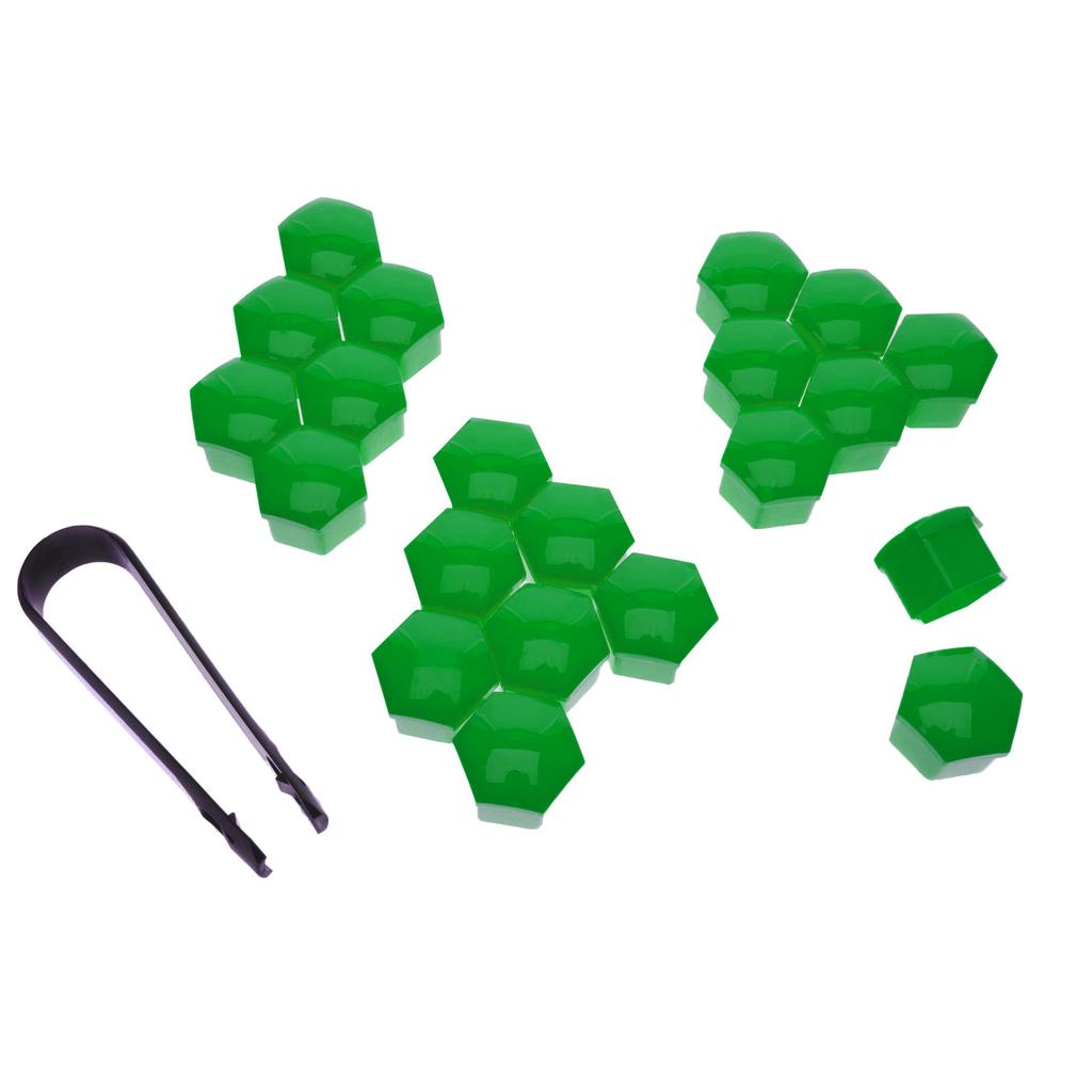 Green 19mm Wheel Bolt Caps + Remover, 20 Pcs.