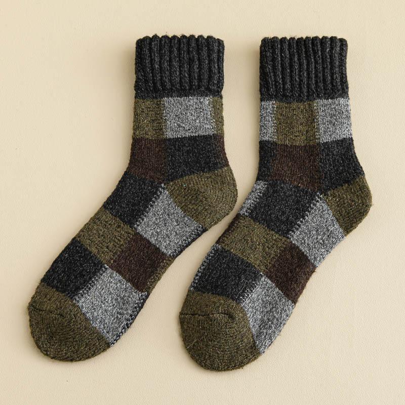 5pairs Winter Men's Warm Thermal Colorblock Thick Wool Socks Warm Colorblock Soft Comfortable Plush Snow Floor Sock High Quality