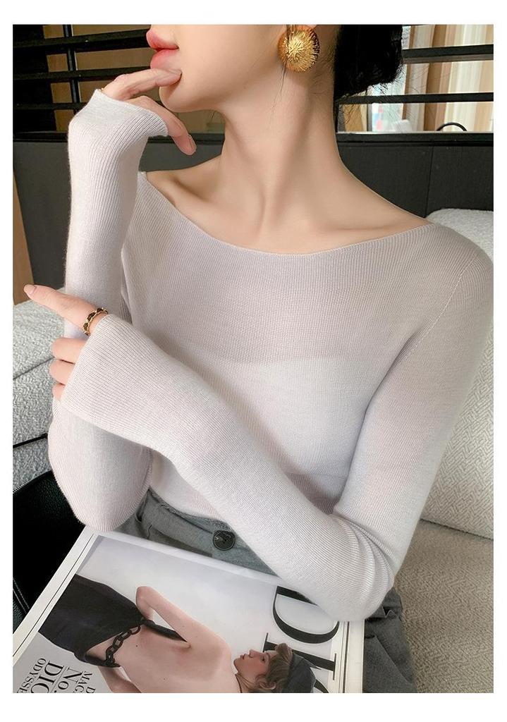 Yangzi Women's 100% Wool Knit One-Shoulder Slim Fit Sweater - Spring to Winter Style