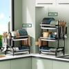 1pc 2/3-Tier Dish Rack for Kitchen Counter,Dish Racks with Drainboard for Kitchen Countertop,Metal Dish Drainer with Utensil Holders
