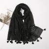 Korean Autumn and Winter Long Thickened Cotton Solid Color Lace Scarf Elegant Tassel Cotton Linen Decorative Scarf