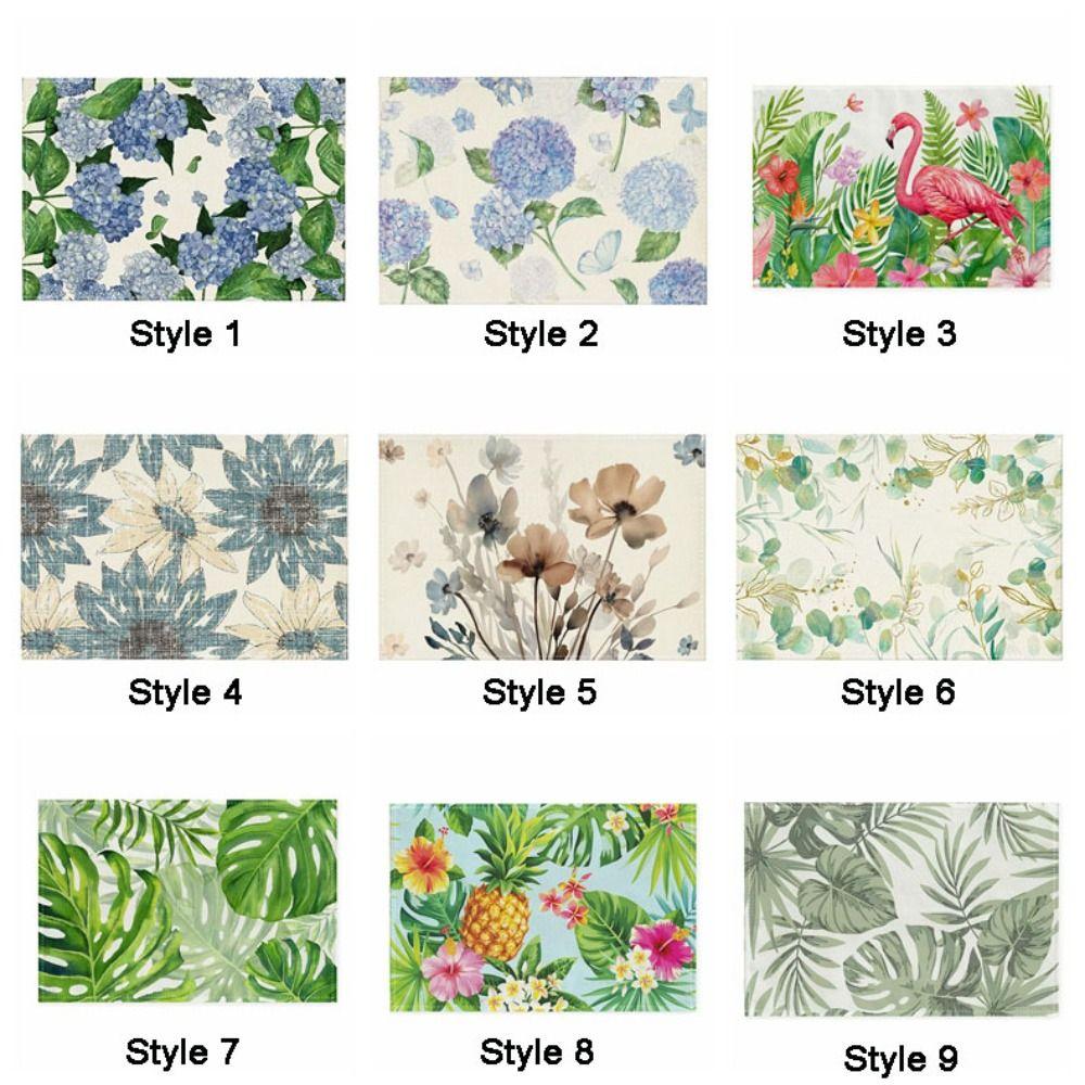 Heat Resistant Table Mat Anti Slip Tableware Pad Green Plants Linen Placemat  Table Decoration